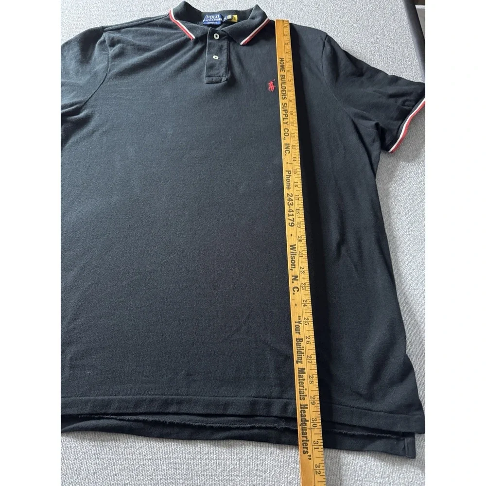 Polo Ralph Lauren Men's Black Polo Shirt With Red And White On Collar XL Classic